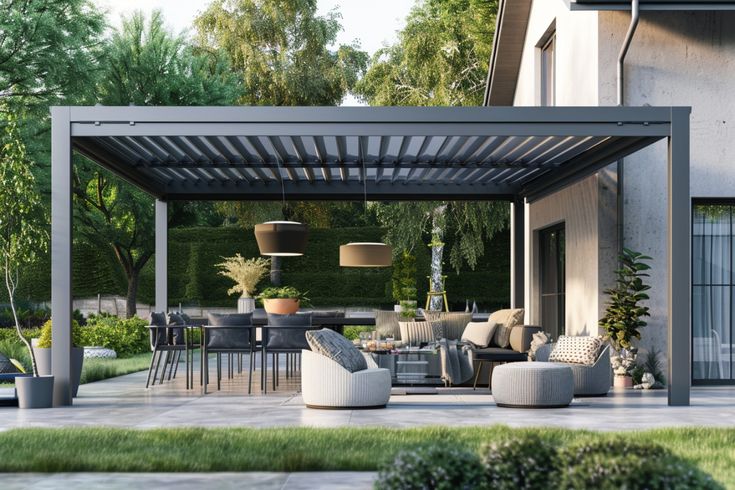 aluminum bioclimatic pergola anthracite grey