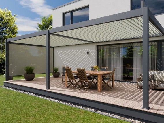 pergola bioclimatique halo anthracite adossée à…