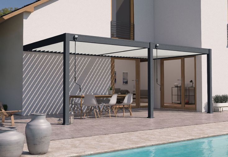 pergola bioclimatique ombréa en aluminium 3 x 6 m adossée anthracite